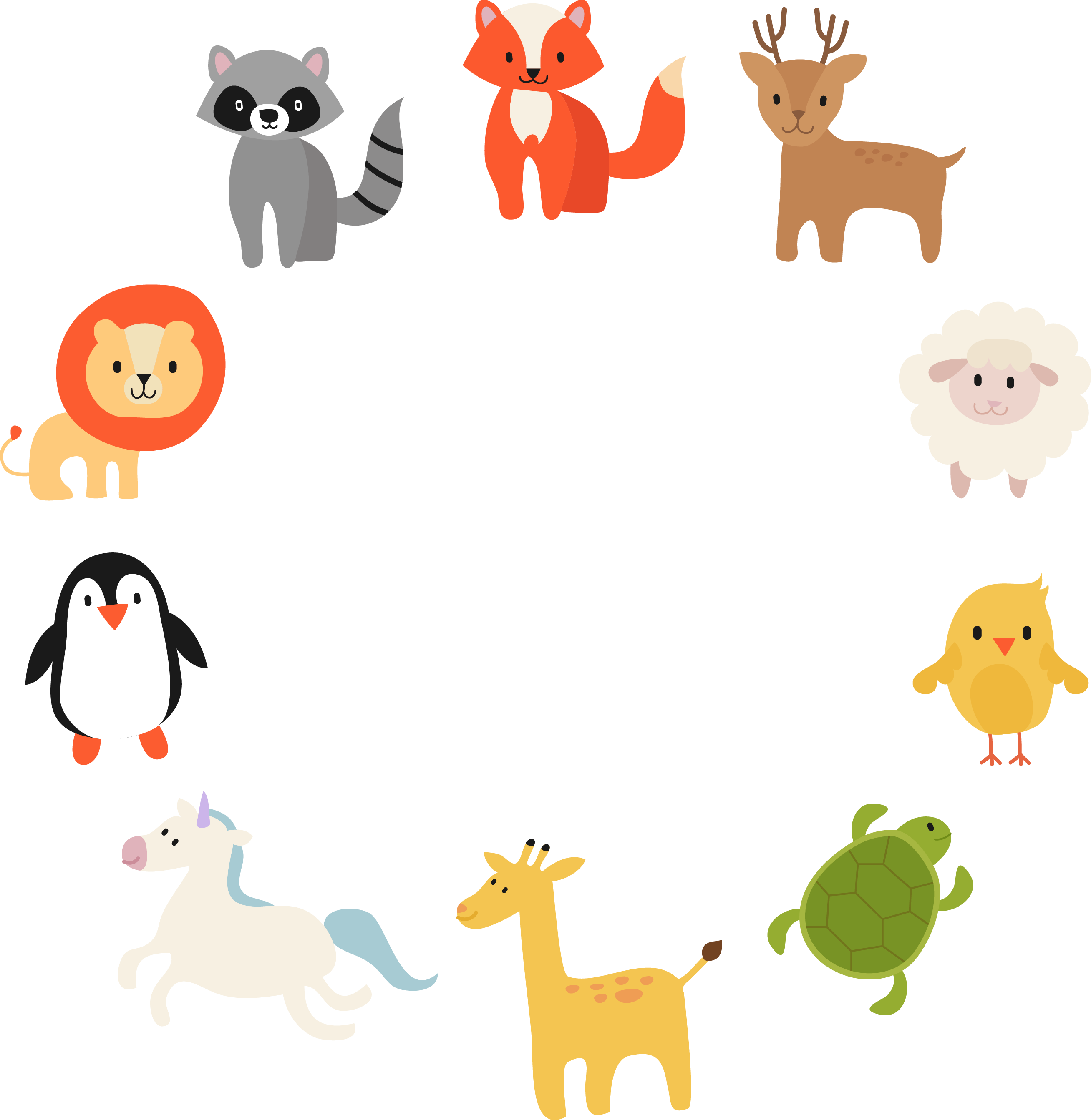 Animal Drawing Material - Free Cute Animal Illustrations Clipart (2615x2686), Png Download