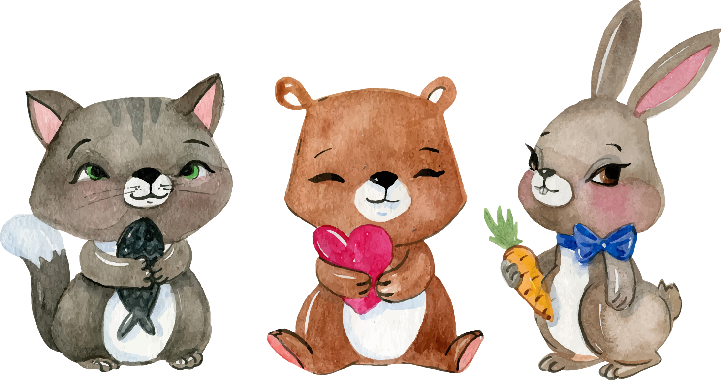 Vector Animals Wedding Birthday Watercolor Paper Illustration - Clipart Animal Watercolor Png Transparent Png (1465x774), Png Download