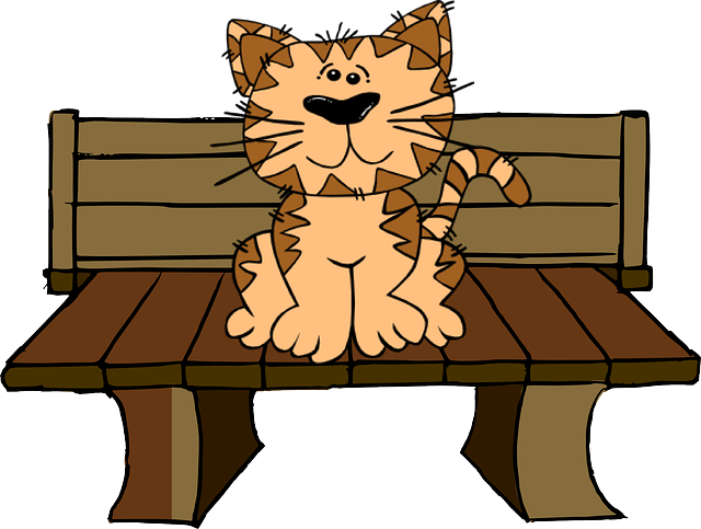 Cat, Bench, Sit, Cute - Cat Flap In Bifold Doors Clipart (640x483), Png Download