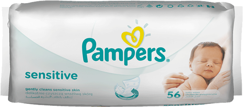 Pampers Sensitive 56 Wipes - 4015400636649 Clipart (1000x523), Png Download