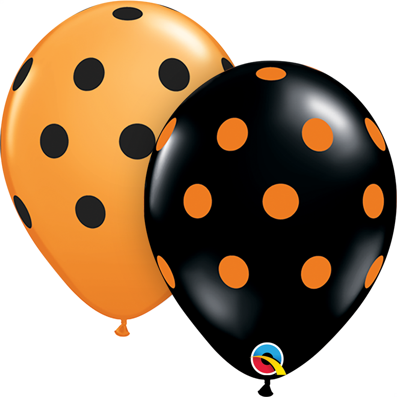 25 Polka Dot 11" Latex Balloons Orange/black Mix Halloween - St Patricks Birthday Balloons Clipart (800x800), Png Download