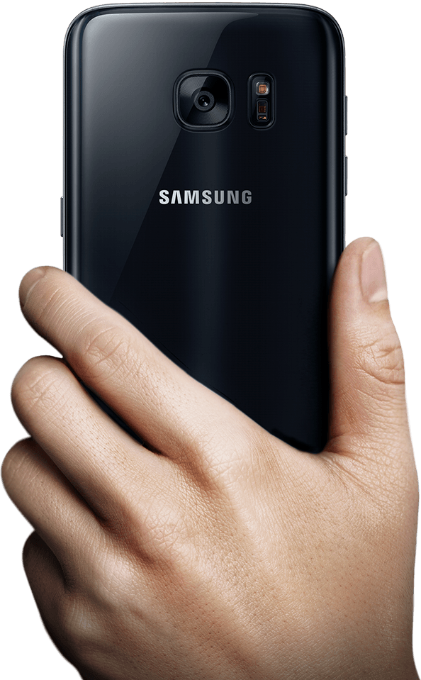 A Man Hand Holding Up Galaxy S7 To Mans' Face - Back Of Hand Holding Phone Clipart (594x959), Png Download