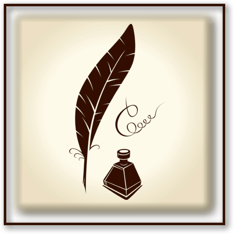 Quill Pen W Sea Shadow And Quill Pen Coloured Line - Feather Pen And Ink Clipart (775x775), Png Download