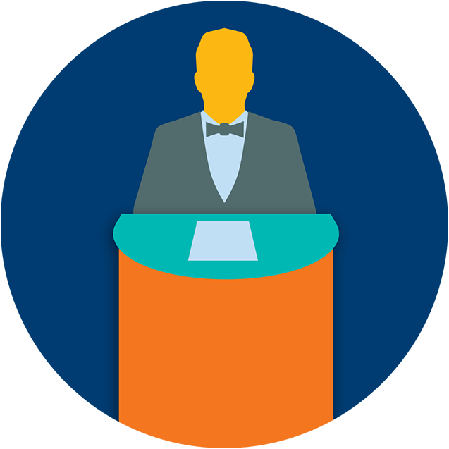 A Person Stands Behind A Podium - Illustration Clipart (637x637), Png Download