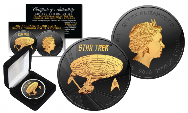2016 1 Oz Bu Tuvalu Star Trek U - Gold Plated Enterprise Star Trek Clipart (600x600), Png Download