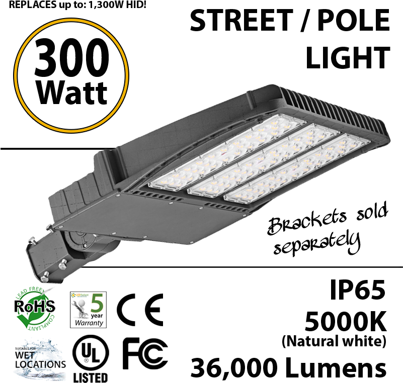 300w Led Street Light / Pole Mount Fixture 36000lm - Lumen Flux Suitable For Street Lights Clipart (800x803), Png Download