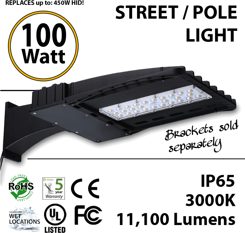 100w Led Street Light / Pole Mount Fixture 11100 Lm - Ul Listed Clipart (800x804), Png Download