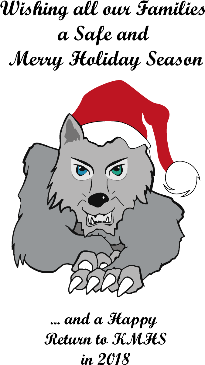 Kmhs Wolf Mascot Wishing All Merry Christmas - Cartoon Clipart (675x1198), Png Download