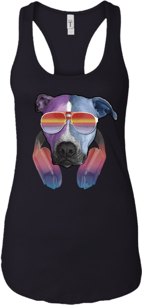 Retro Pitbull Dog With Sunglasses Headphones Women's - Diving Mask Clipart (487x1044), Png Download