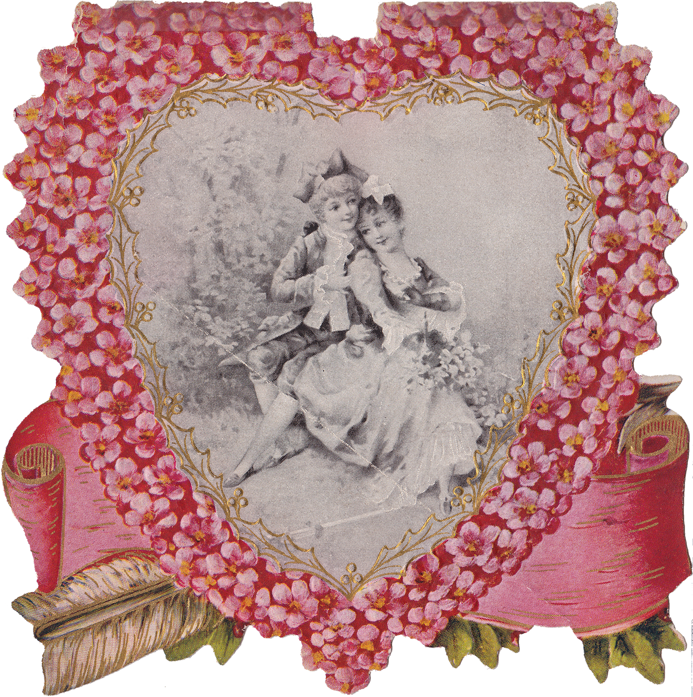 Die Cut Pink Flower Heart & “peace Be Within Thee” - Frame Heart Vintage Png Clipart (2362x2376), Png Download