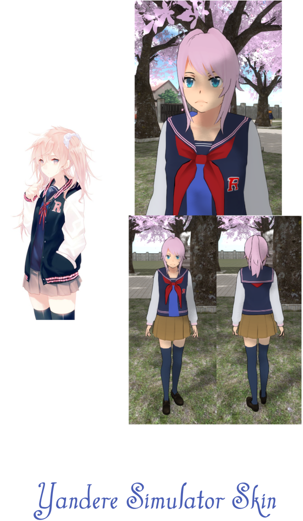 Yandere Simulator Skin Pink Haired Anime Girl Png Anime - Girl Clipart (606x1042), Png Download
