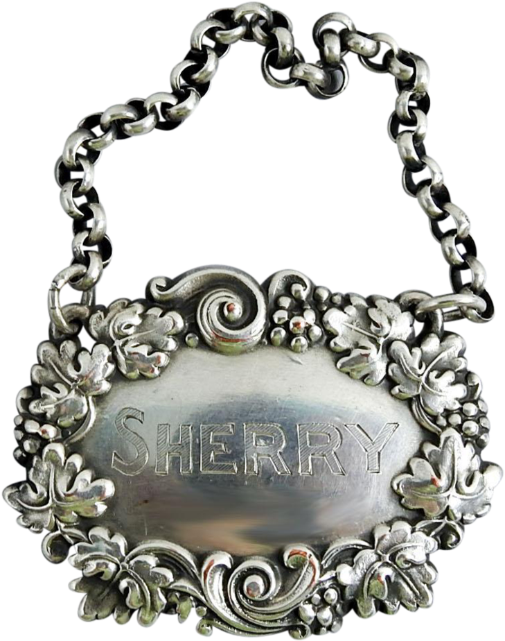 Silver Plate Sherry Vintage Hanging Liquor Tag - Chain Clipart (729x924), Png Download