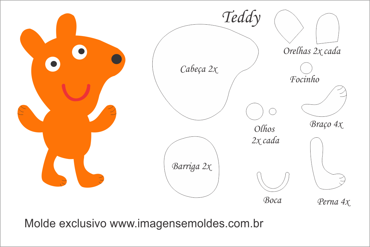 Molde Peppa Pig - Pedro Peppa Pig Feltro Molde Clipart (1202x802), Png Download