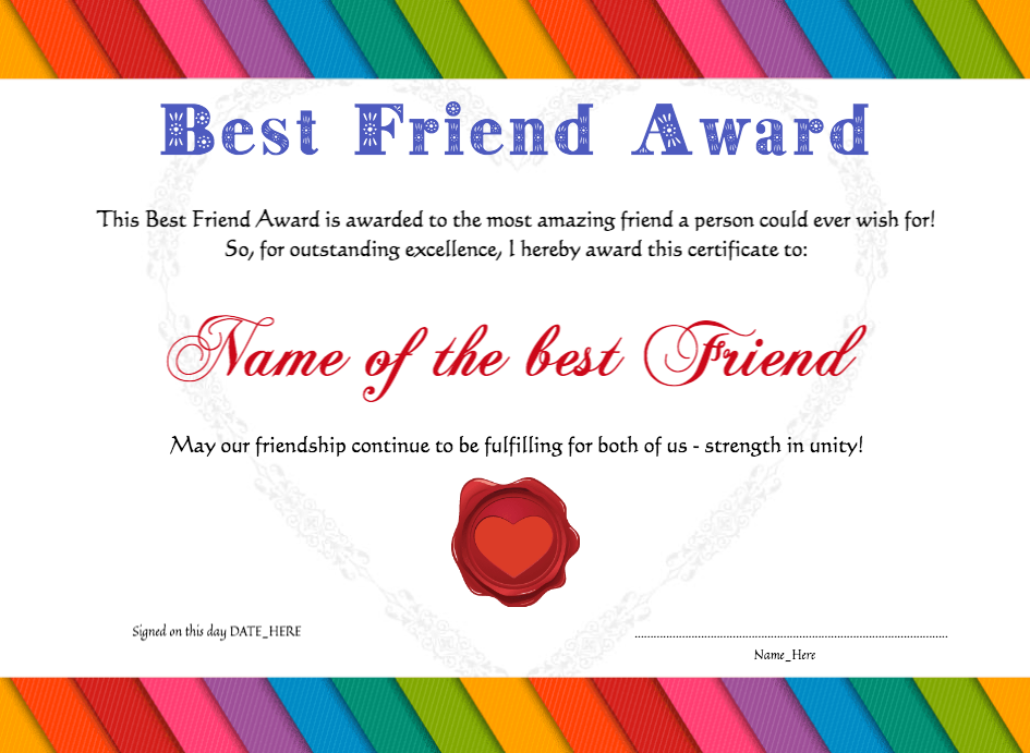Best Friend Certificate Template Clevercertificates - Certificate Of Friendship Template Clipart (945x691), Png Download