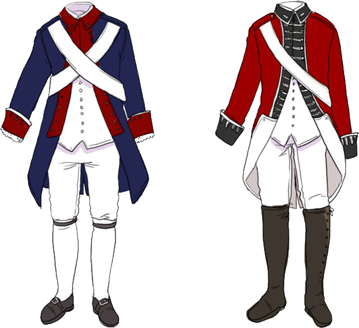 Aph England & America Revolutionary War Outfits Reference - American Revolution Uniform Colors Clipart (1214x1107), Png Download
