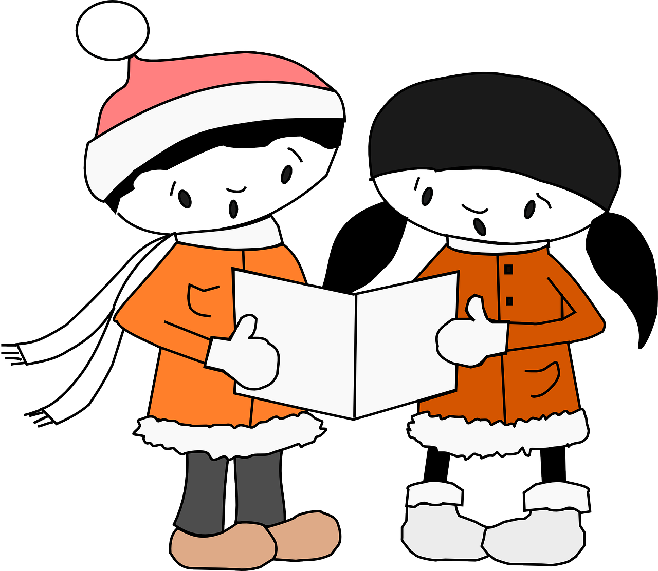 Girls Planning Reading Winter Png Image - Christmas Caroling Clipart No Background Transparent Png (1280x1112), Png Download