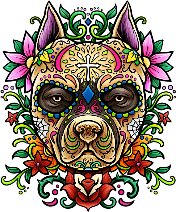 Bleed Area May Not Be Visible - Mexican Sugar Skull Pitbull Clipart (583x700), Png Download