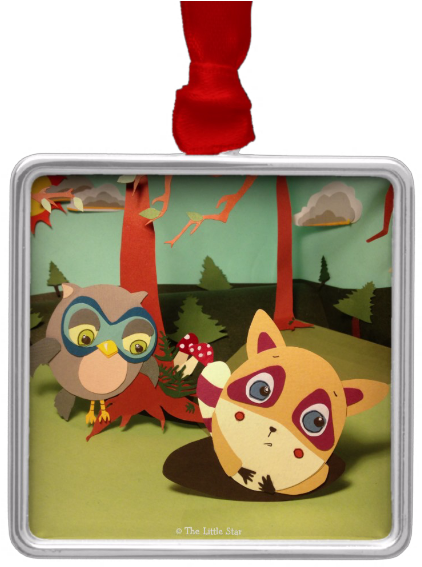 Owl Meets Raccoon Ornament - Christmas Ornament Clipart (631x631), Png Download