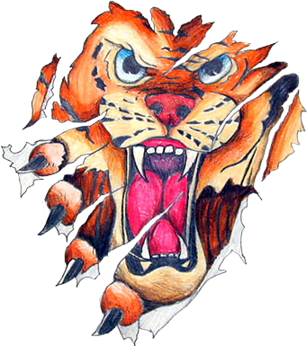 #tattoo #skin #color #colored #ripped #rip #tiger #claw - Colored Tattoo Transparent Clipart (341x385), Png Download