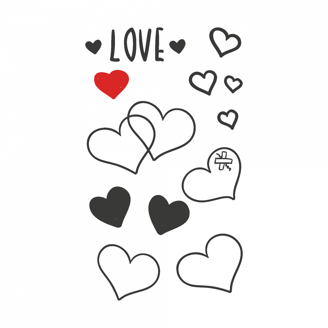 Temporary Tattoo Mini Love Set - Heart Clipart (1110x1110), Png Download