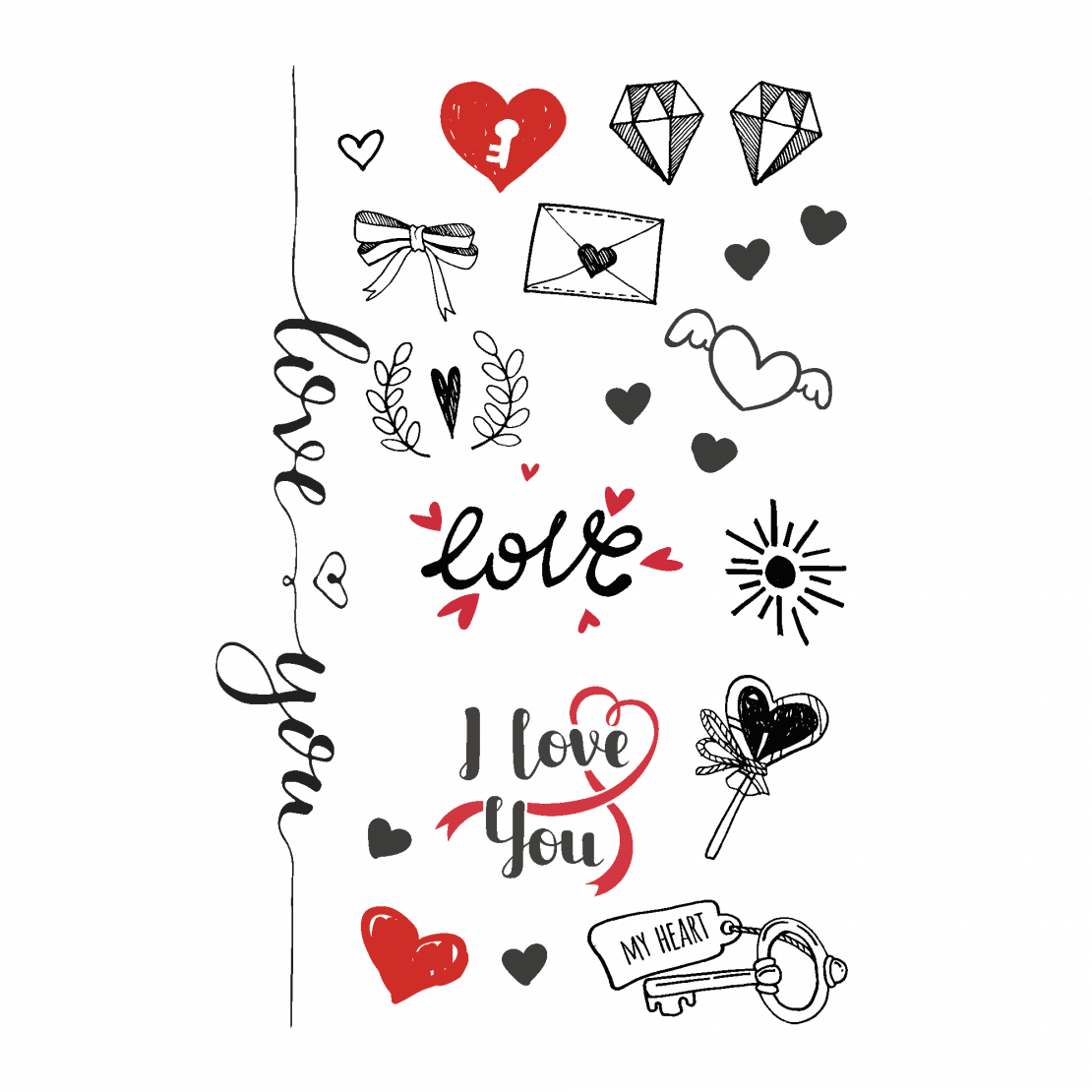 Temporary Tattoo I Love You Set - Heart Clipart (1110x1110), Png Download