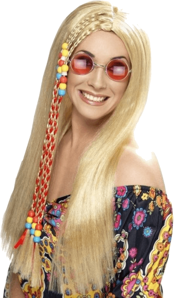 Hippie Blonde Wig - 70's Hippie Style Makeup Clipart (600x951), Png Download