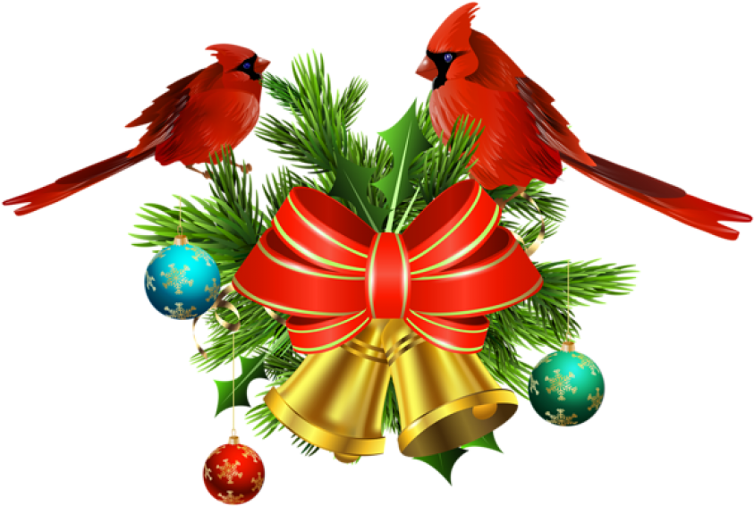 Free Png Christmas Bells And Birds Decor Png - Christmas Birds Clip Art Transparent Png (850x569), Png Download