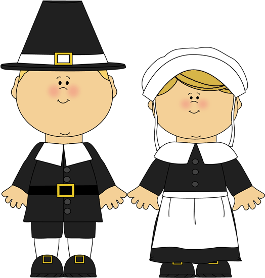Male Pilgrim And Female Pilgrim Png Clipart - Thanksgiving Pilgrim Clipart Transparent Png (554x598), Png Download
