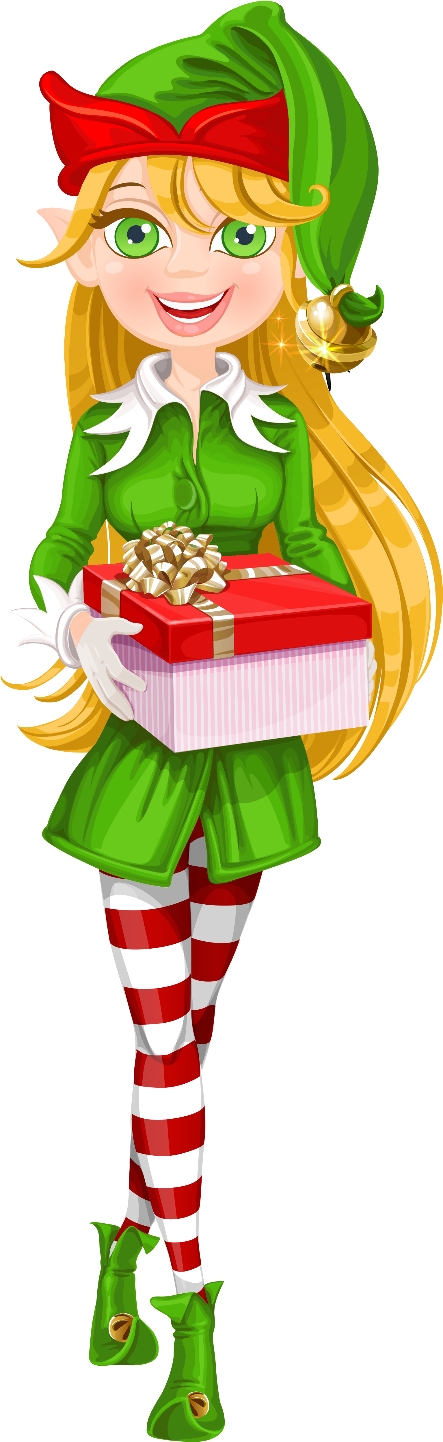 Christmas Elf Png Download Image - Santa Female Cartoon Elf Clipart (1714x5059), Png Download