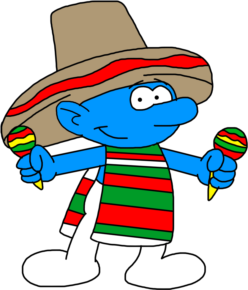 Clipart Mustache Poncho Mexican - Smurfs In Mexico - Png Download (835x976), Png Download
