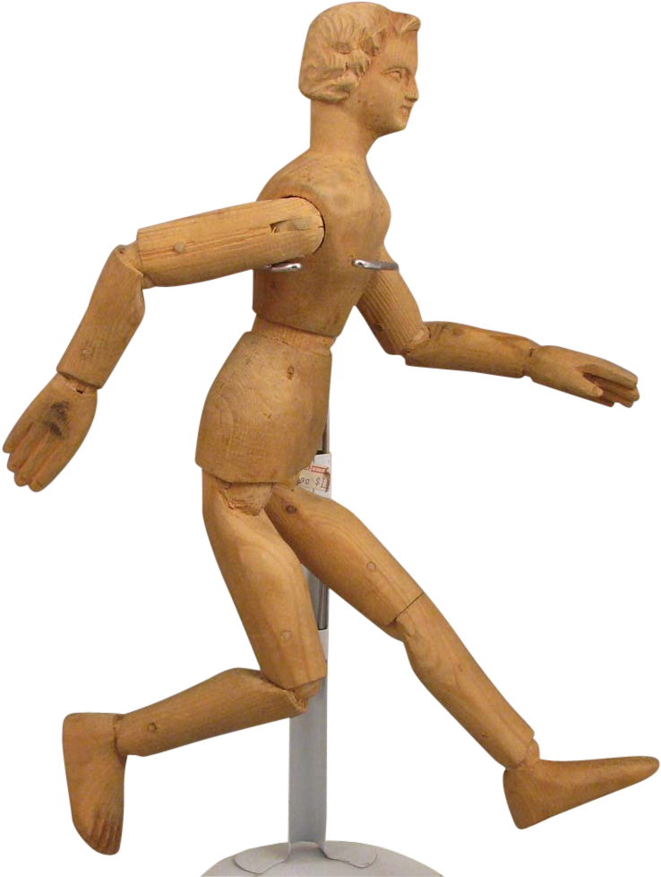 19thc Antique 13" Carved Wood Jointed Manikin Doll - Figurine Clipart (977x977), Png Download