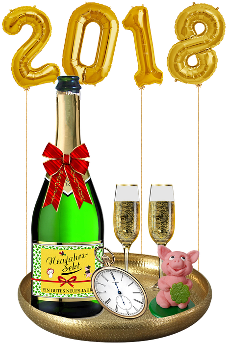 New Year's Day 2018 New Year's Eve Isolated - Champagne Clipart (490x720), Png Download