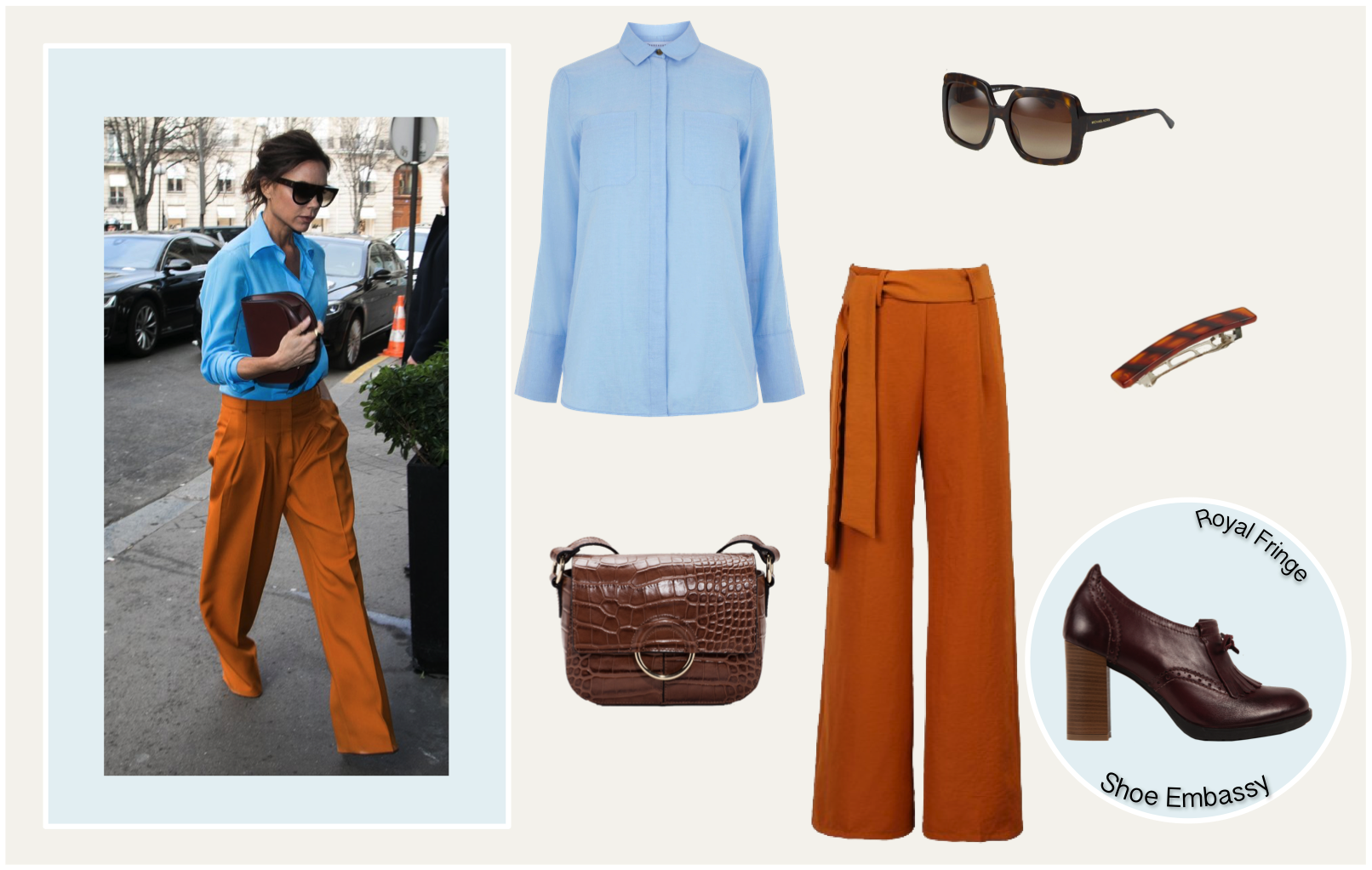 Victoria Beckham Style Outfit Orange Blue - Victoria Beckham Celine Sunglasses Clipart (1612x1023), Png Download
