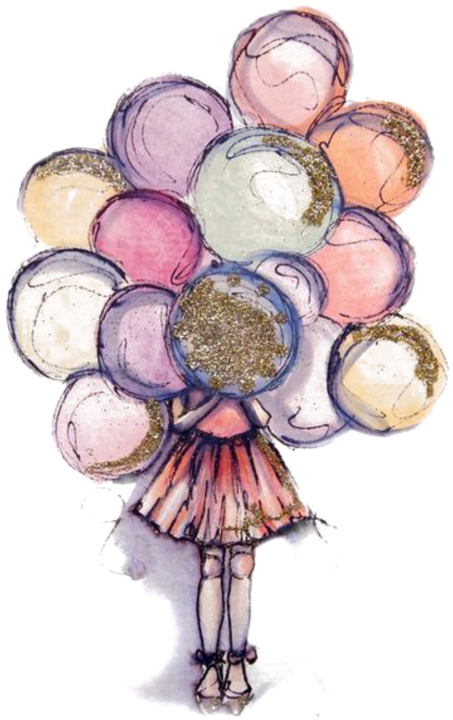 Happy Birthday Girl Drawing - Girl Holding Balloons Drawing Clipart (820x1304), Png Download