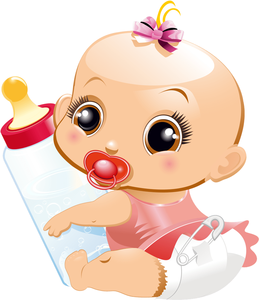 Baby Girl Clip Art - Bebe Con Biberon Caricatura - Png Download (866x1004), Png Download