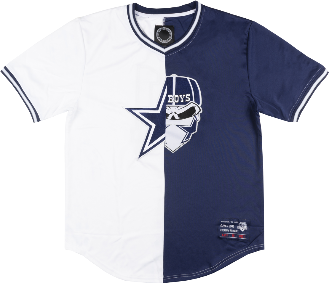 Maximilian Skull Cowboy Split Baseball Jersey Navy - Polo Shirt Clipart (1161x1000), Png Download