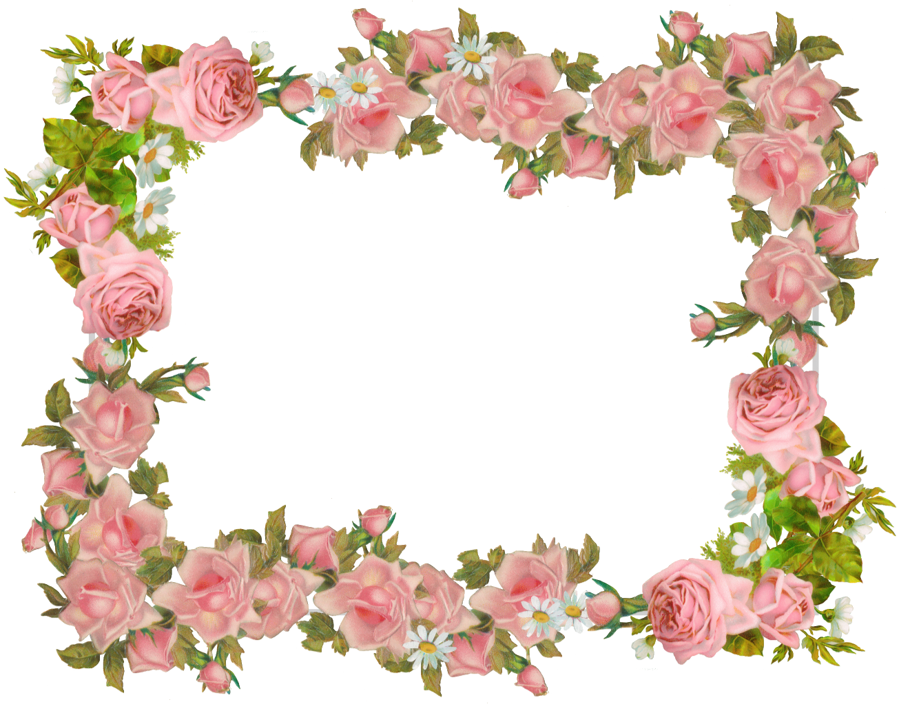 Free Digital Rose Frame And Scrapbooking Paper - Png Vintage Flower Frame Clipart (1350x1022), Png Download