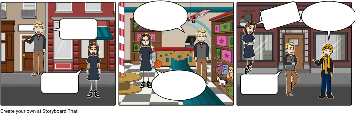 Paula Y Daniel En La Tienda De Juguetes - Cartoon Clipart (1164x385), Png Download