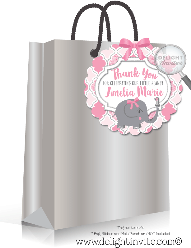 Pink And Gray Elephant 1st Bithday Favor Tag [di-266ft] - Superhero Party Favor Tags Clipart (613x822), Png Download