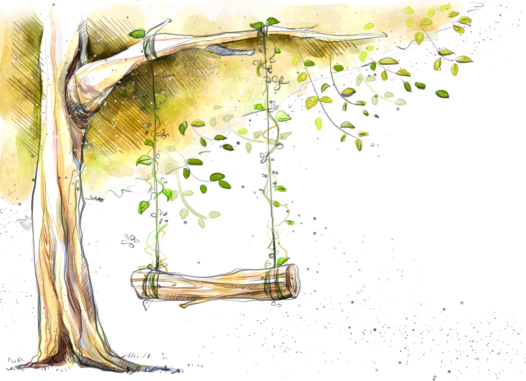 #ftestickers #watercolor #illustration #tree #swing - وما كنت اهوى الدار الا بأهلها على الدار بعد الراحلين Clipart (1024x741), Png Download