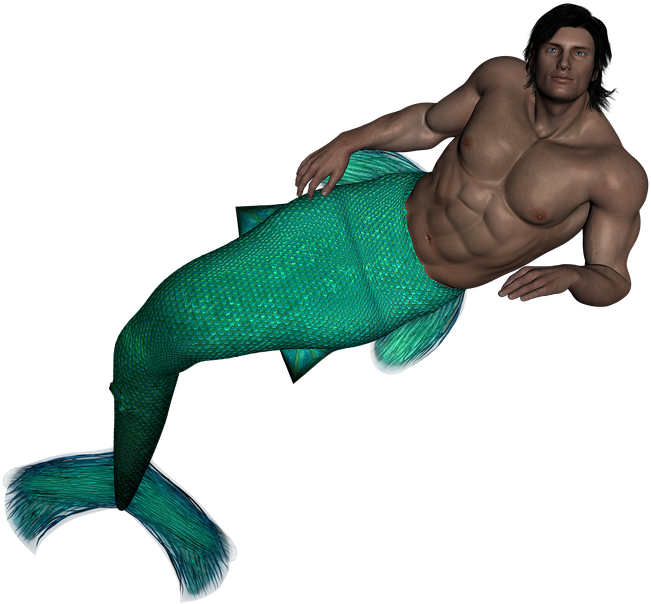 Sea Man Fish Scales Fishtail Fairy Tales Sea Water - Man With Fish Tail Clipart (720x720), Png Download
