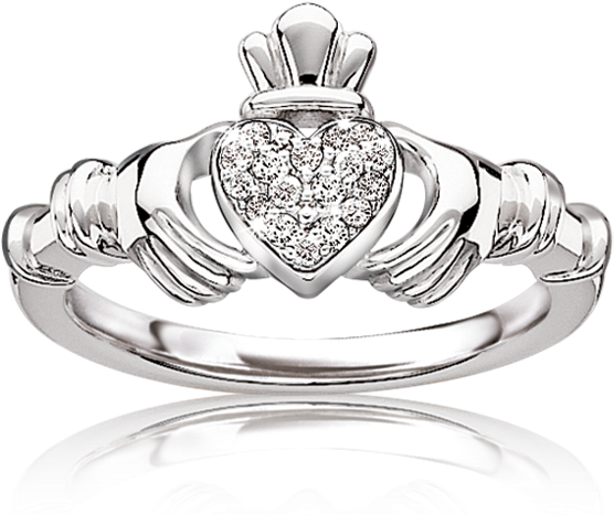 Diamond Irish Claddagh Ring In Sterling Silver Irish - Claddagh Ring Clipart (627x545), Png Download