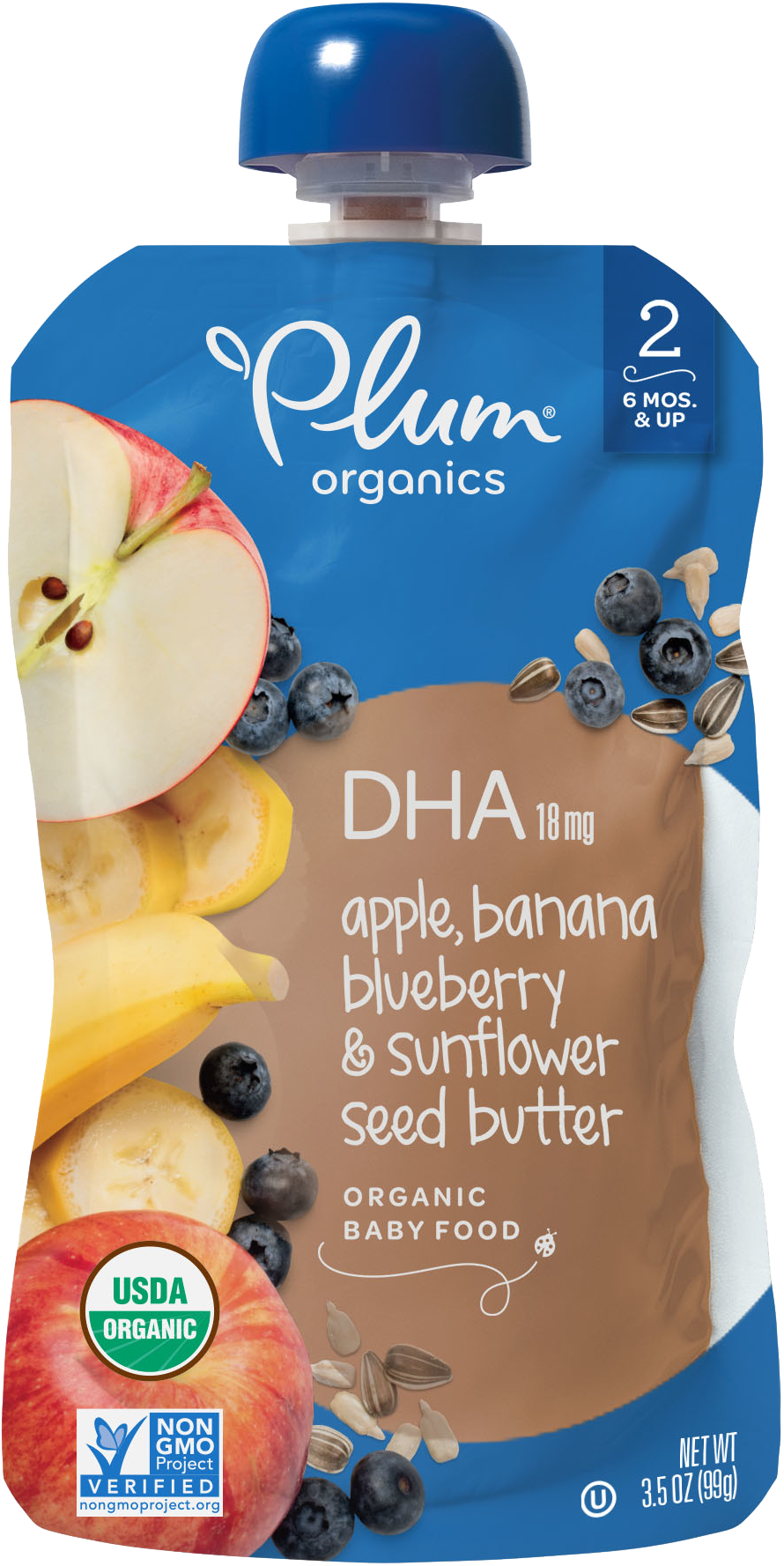 Apple, Banana, Blueberry, Sunflower Seed Butter With - Plum Organics Prunes Clipart (2000x2000), Png Download