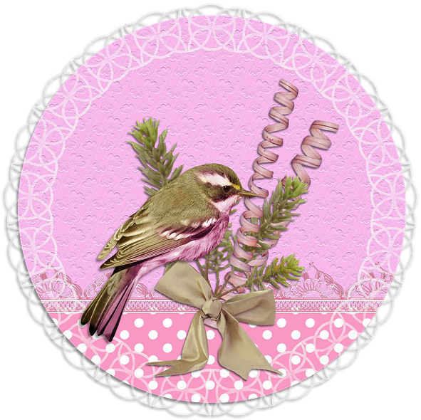 Tag Label Pink Green Flower Lace Bird - Spring Scrapbook Png Transparent Clipart (720x720), Png Download