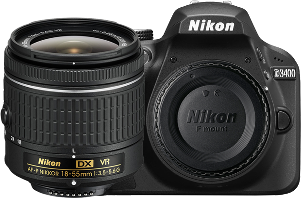 Nikon D3400 With Af P 18 55mm Dx Vr Lens - Nikon D3400 Kit 18 55 Clipart (700x595), Png Download