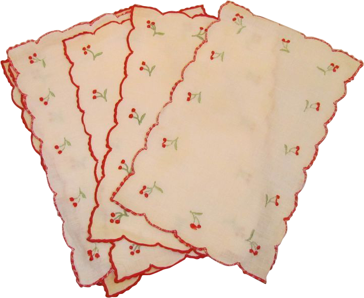 Six Vintage Madeira Linen Embroidered Cherries Cocktail - Stitch Clipart (716x716), Png Download