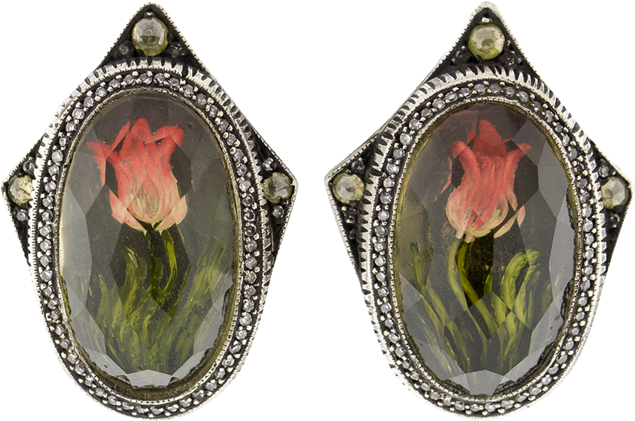Carved Tulip Diamond Stud Earrings - Earrings Clipart (960x1223), Png Download