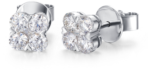 Dazzling Four Leaf Clover Diamond Stud Earrings - Clover Leaf Diamond Earrings Clipart (600x600), Png Download