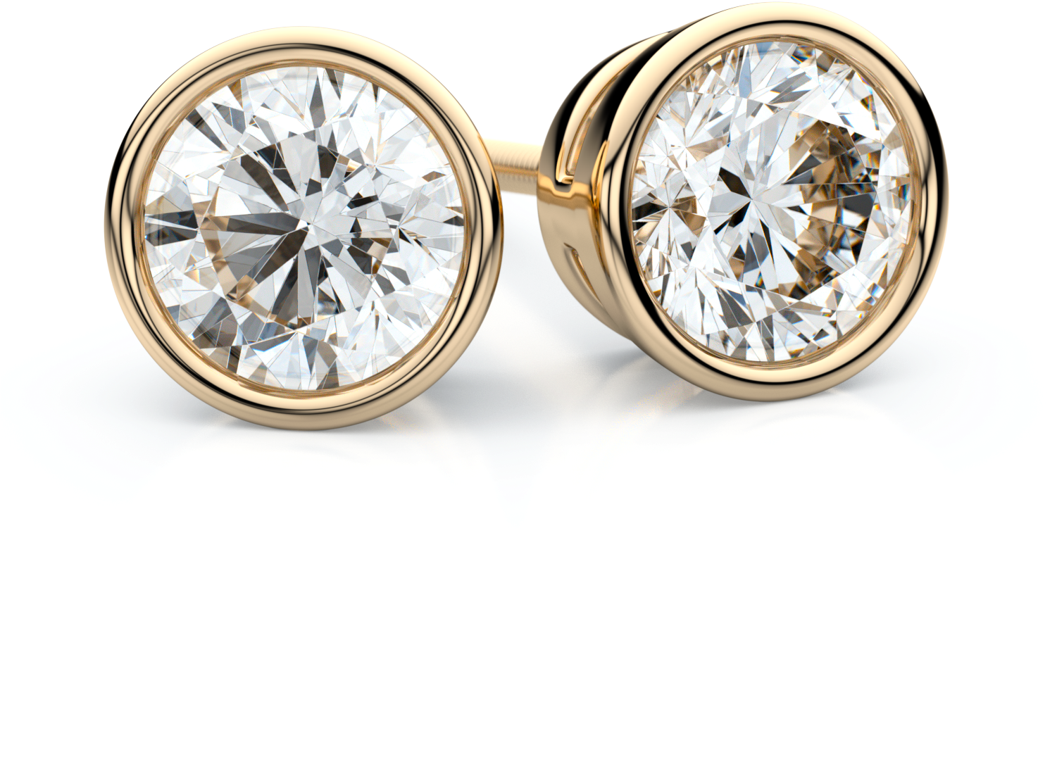 18k Yellow Gold Bezel Round Diamond Stud Earrings 1 - Earring Clipart (1500x1500), Png Download