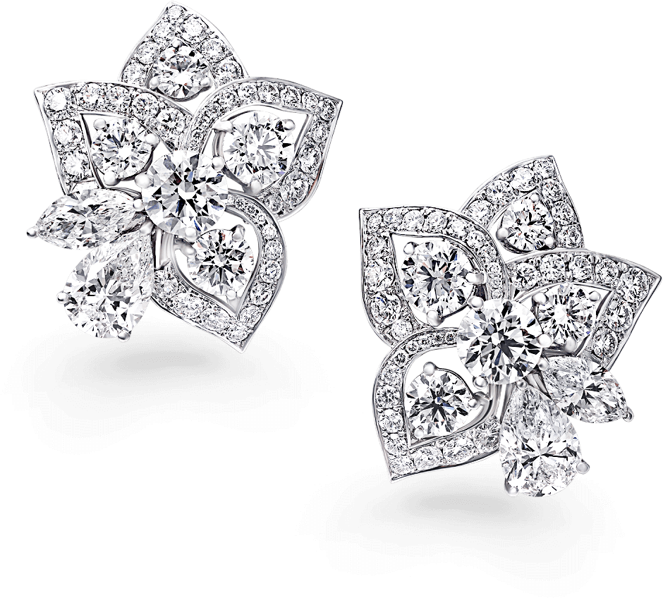 A Pair Of Graff Peony Motif Diamond Stud Earrings - Graff Peony Stud Earrings Clipart (2000x2000), Png Download